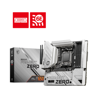 MSI B650M PROJECT ZERO AM5 DDR5 7600MHZ(OC) HDMI DP M.2 USB3.2 2.5G LAN WI-FI 6E mATX